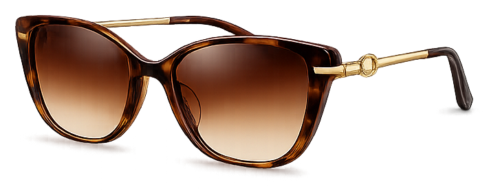 Óculos de sol feminino cat-eye tartaruga com hastes douradas — Óticas Carmo Umuarama